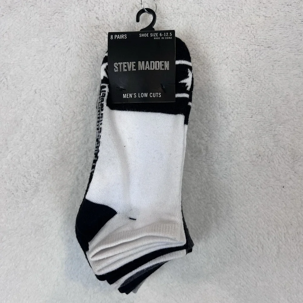 Steve Madden Low-Cut Socks 8-Pair White Black Gray Stars &‎ Logo